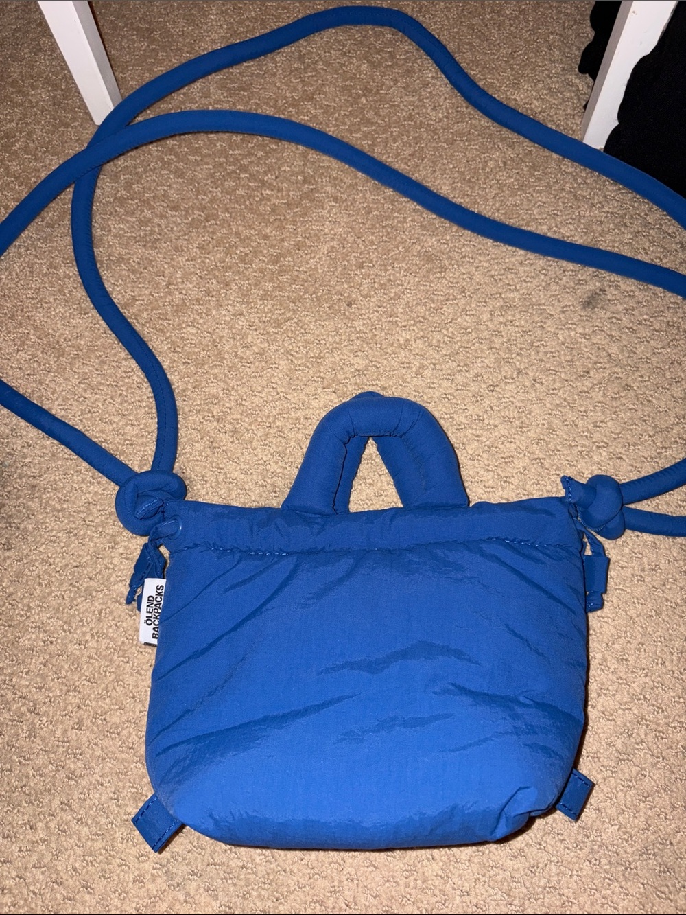 Small Bright Blue Puffer Crossbody Bag with Rope Strap